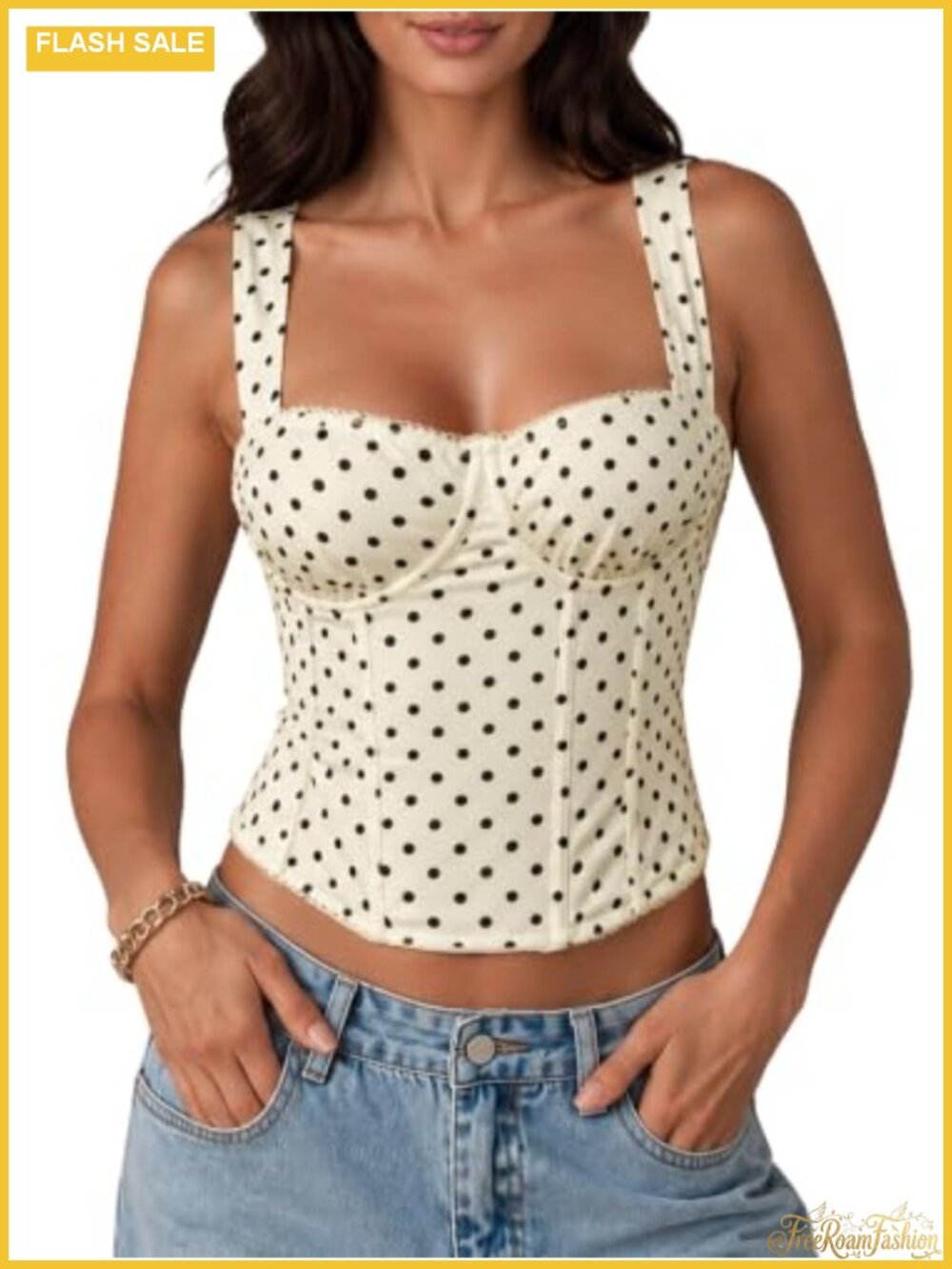 Polka Dot Corset Tank Top Underwire Slim Fit Bustier Party Club Top